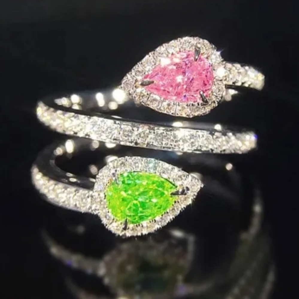 Elegant Pink and Green Gemstone Ring Sz 8